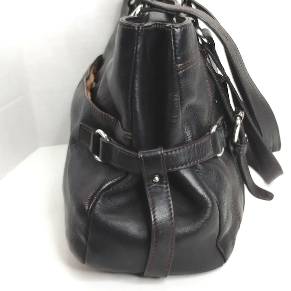 Etienne Aigner Large Satchel Shoulder Bag Black Leather with Keychain - Picture 7 of 16